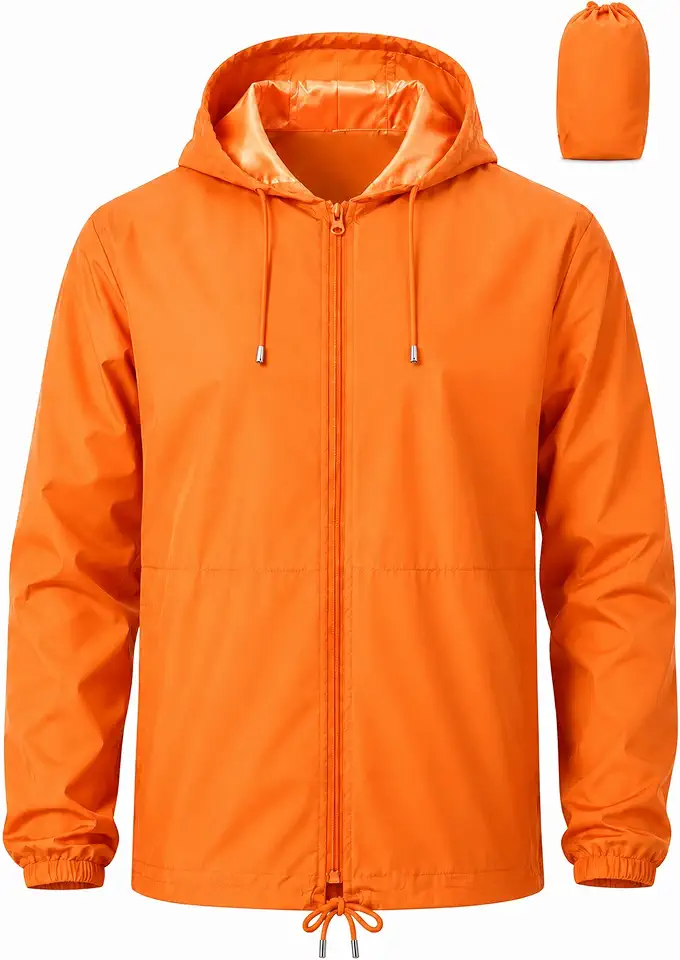 Men's Rust Orange Hooded Waterproof Jacket