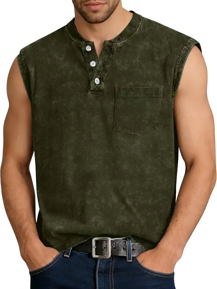 Men's Green Waffle Knit Henley Shirt