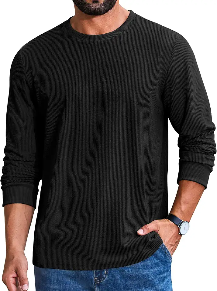 Global Recycled Standard COOFANDY Men's Ribbed Long Sleeve Shirt Crew Neck Casual Basic T-Shirt