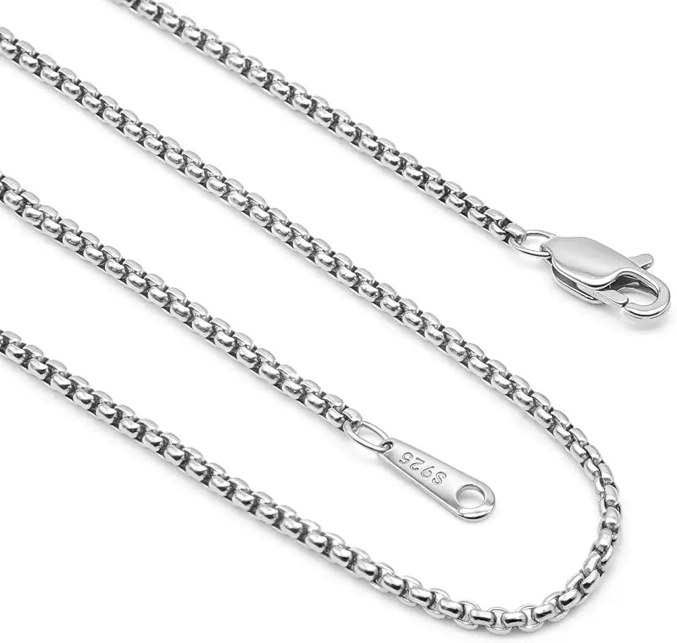925 Sterling Silver Chain for Men, 2.0mm Square Rolo Men Necklace Chains, Sturdy & Non Tarnishing 14K Gold Plated Chain Necklaces for Mens (18/20/22/24/26 Inches)