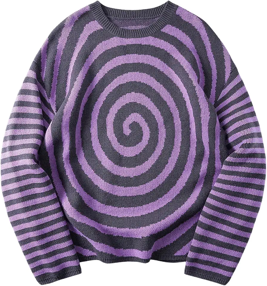 WDIRARA Men's Striped Sweater Long Sleeve Crew Neck Knit Tops Streetwear