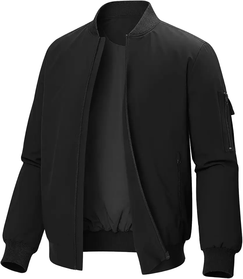 Mens Casual Lightweight Bomber Jackets Zipper Up Windproof Coat