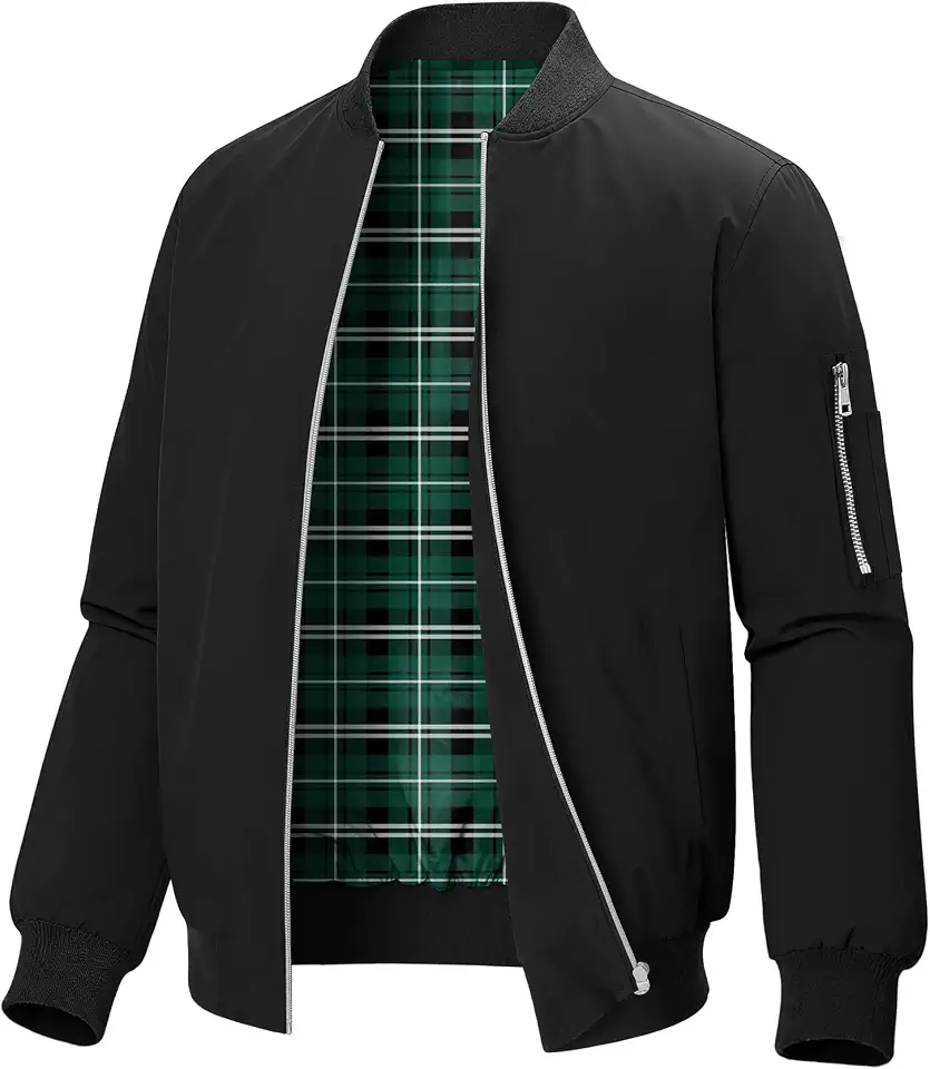 Mens Casual Lightweight Bomber Jackets Zipper Up Windproof Coat