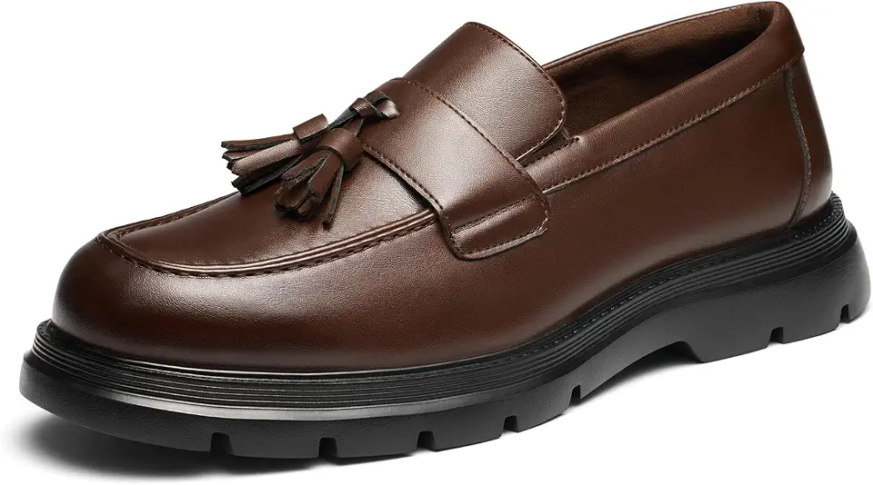 HEEZ Men's Chunky Platform Loafers with Tassel Slip On Dress Shoes