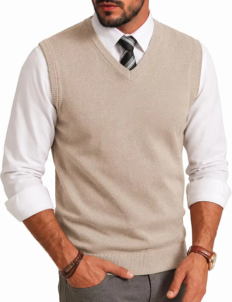 COOFANDY Men's Sweater Vest Wool Blended Casual Sleeveless Knit Pullover