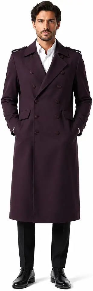 Men's Double Breasted Trench Coat Viscose Polyester Blend Overcoat