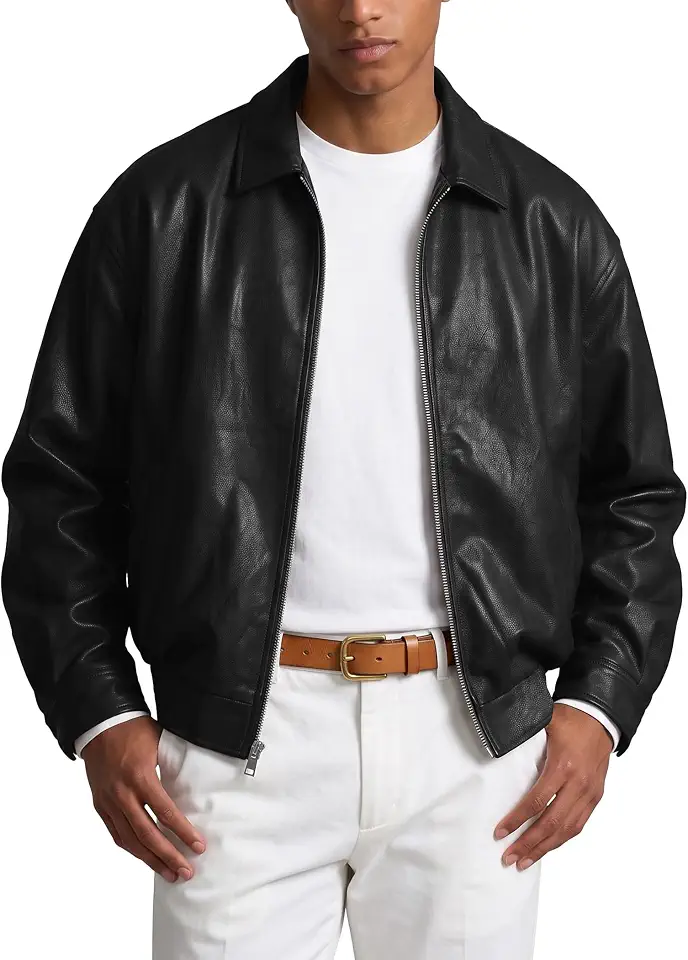 JMIERR Mens Faux Leather Jacket Zip Up Casual Coat Relaxed Fit