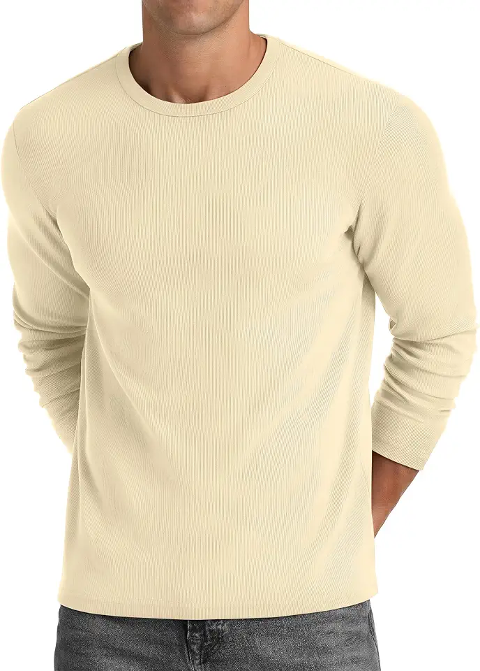 COOFANDY Mens Long Sleeve Muscle T Shirts Slim Fit Casual Crew Neck Ribbed Tee Shirts