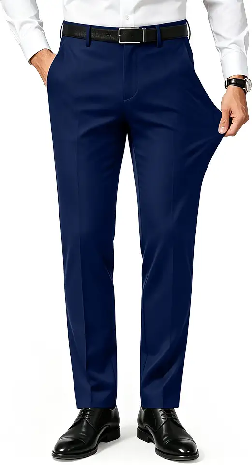 Men's 4-Way Stretch Dress Pants With 2-Inch Expandable Waist Wrinkle-Free