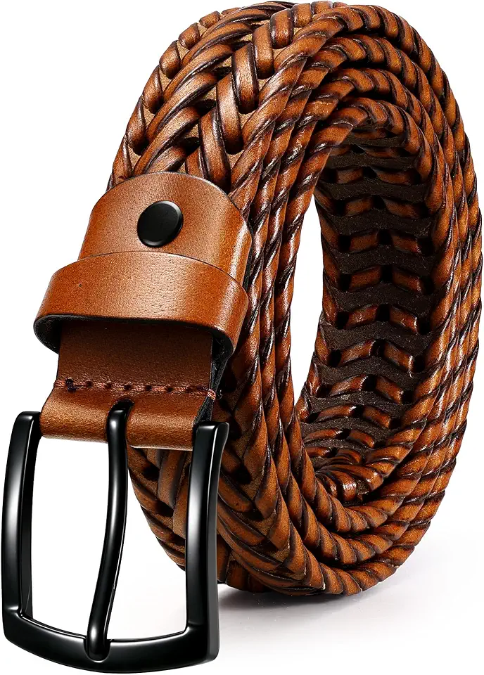 JASGOOD Men's Braided Belt, Adjustable Woven Leather Belt for Casual Jeans