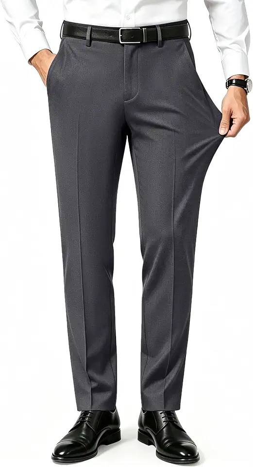 Men's 4-Way Stretch Dress Pants With 2-Inch Expandable Waist Wrinkle-Free