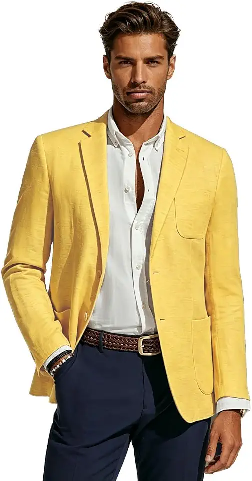 Men's Slim Fit Lightweight Linen Blazer Sports Coats Regular Fit Two Buttons Suit Jackets Summer Beach