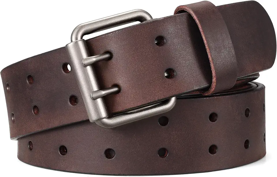 JASGOOD Full Grain Leather Work Belts Mens Heavy Duty Double Prong Belt