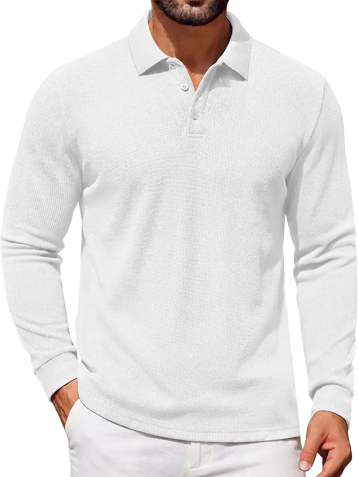 Global Recycled Standard COOFANDY Mens Waffle Knit Polo Shirts Casual Long Sleeve Polo Shirt