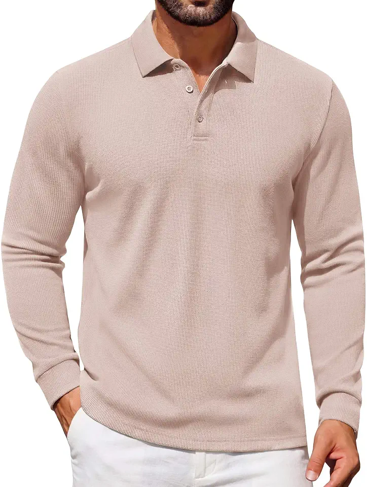 Global Recycled Standard COOFANDY Mens Waffle Knit Polo Shirts Casual Long Sleeve Polo Shirt
