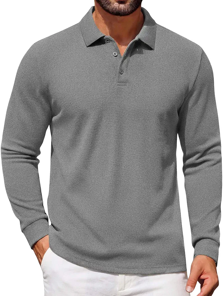 Global Recycled Standard COOFANDY Mens Waffle Knit Polo Shirts Casual Long Sleeve Polo Shirt