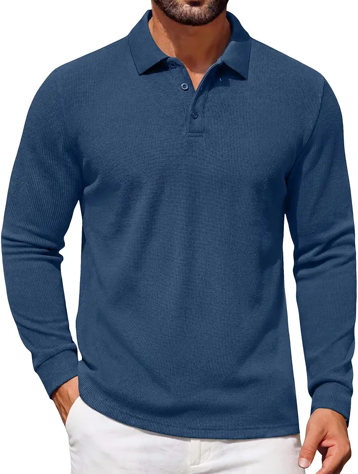 Global Recycled Standard COOFANDY Mens Waffle Knit Polo Shirts Casual Long Sleeve Polo Shirt