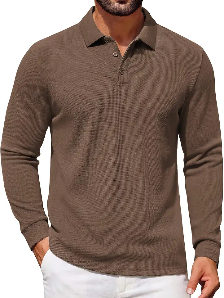 Global Recycled Standard COOFANDY Mens Waffle Knit Polo Shirts Casual Long Sleeve Polo Shirt