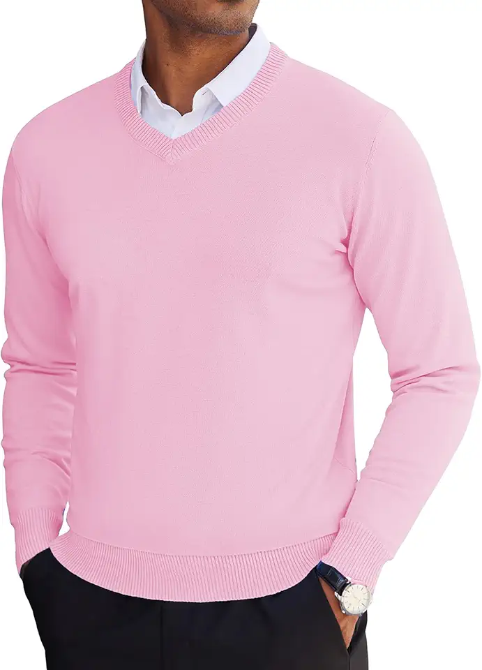 COOFANDY Men's V Neck Sweater Lightweight Knitted Pullover Sweaters