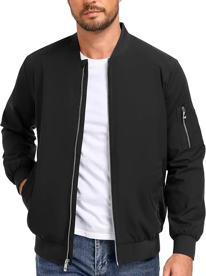 Men's Black Nylon Bomber Jacket