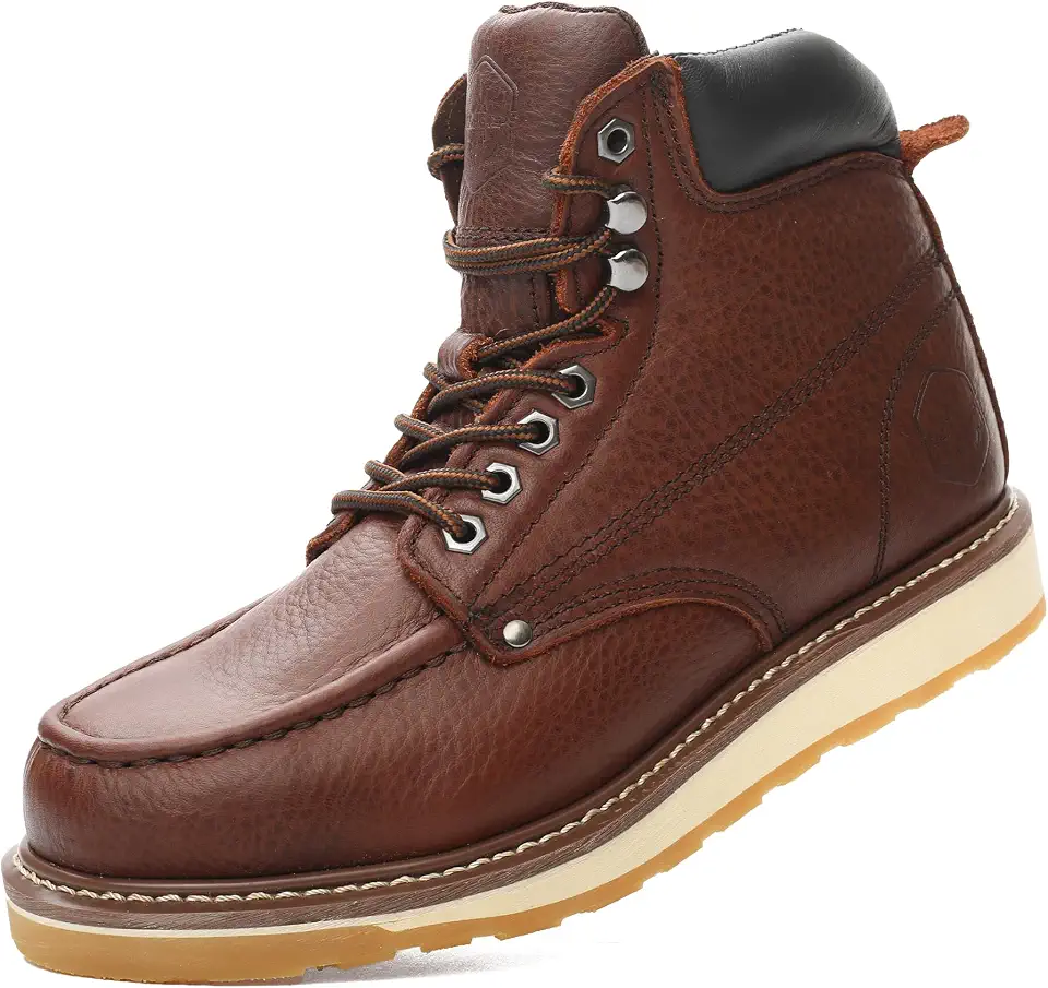 Moc Soft Toe 6W-15W Work Boots for Men 6" GoodyearWelt Non Slip Wedge Outsole Full Grain Leather EH Rated Industrial Boots