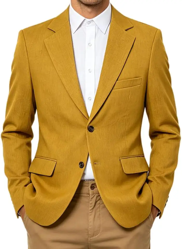 Mens Linen Blazer Two Button Slim Fit Casual Formal Suit Jacket