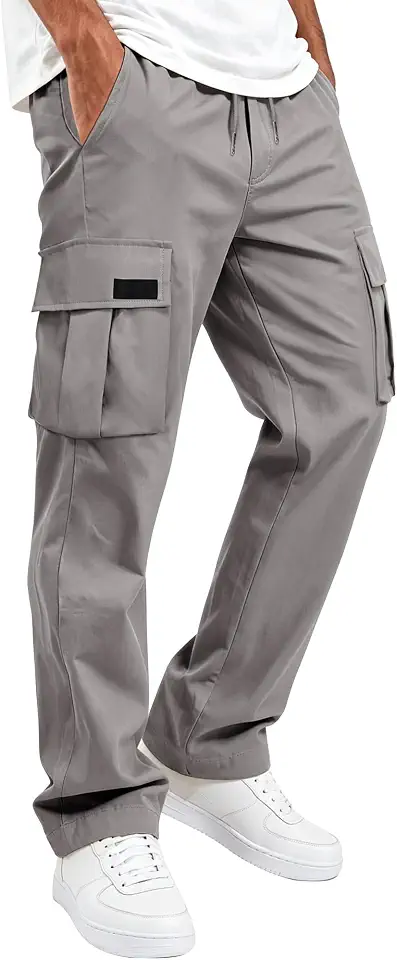 Mens Cargo Pants Casual Stretch Sweatpants Elastic Waist
