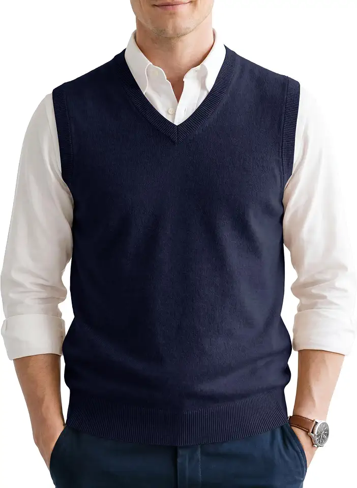 Mens Sweater Vests V Neck Wool-Blend Knit Sleeveless Vests
