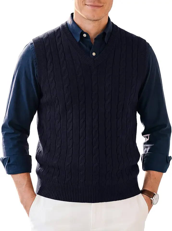 Mens Sweater Vests V Neck Wool-Blend Knit Sleeveless Vests