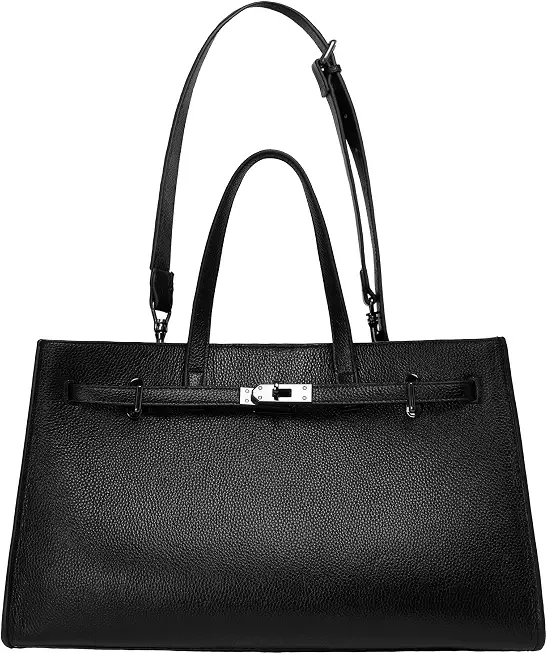Men's Pebbled Cowhide Leather Tote Bag 15.6" Laptop Work Briefcase Handbag
