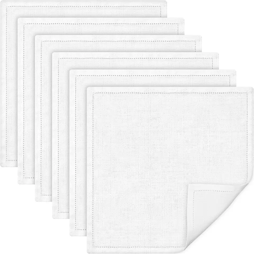 Booson 6 Pcs Linen Handkerchiefs 12 x 12 Inch Men White Linen Pocket Square