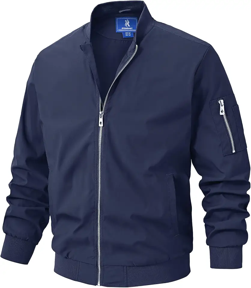Men’s Lightweight Bomber Jacket Casual Full Zip Spring Fall Windbreaker Coat with Pockets