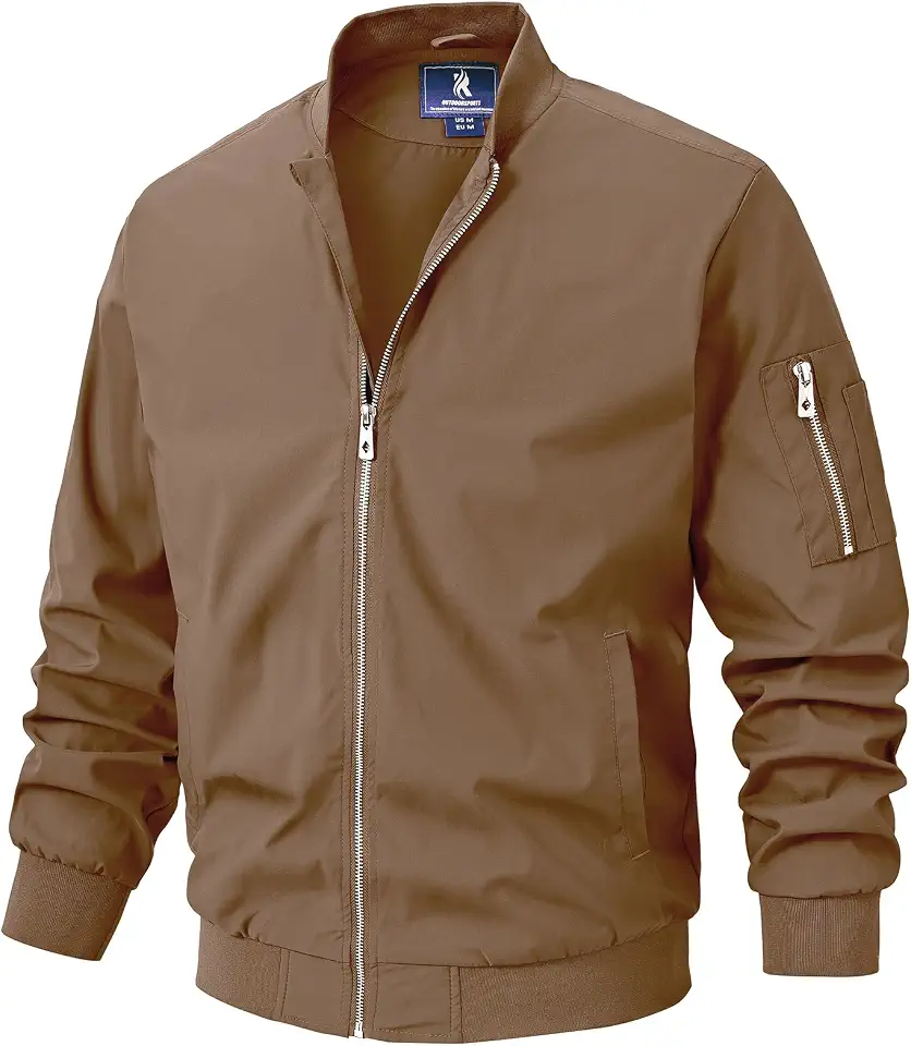 SPOSULEI Men’s Lightweight Bomber Jacket Casual Full Zip Spring Fall Windbreaker Coat with Pockets