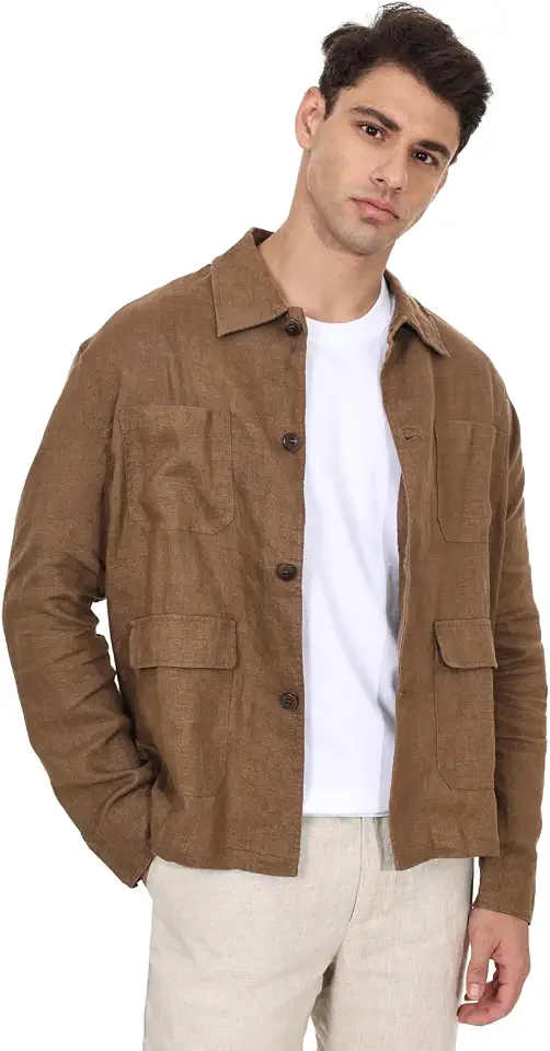 Mens 100% Linen Button Up Shirt Jackets
