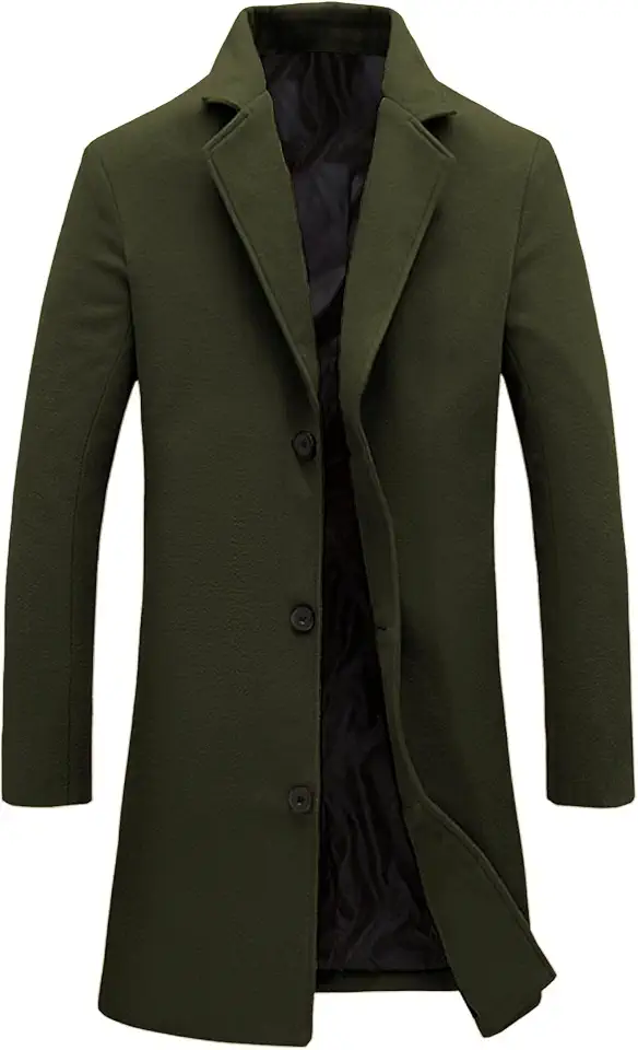 Springrain Men's Wool Blend Pea Coat Single Breasted Overcoat