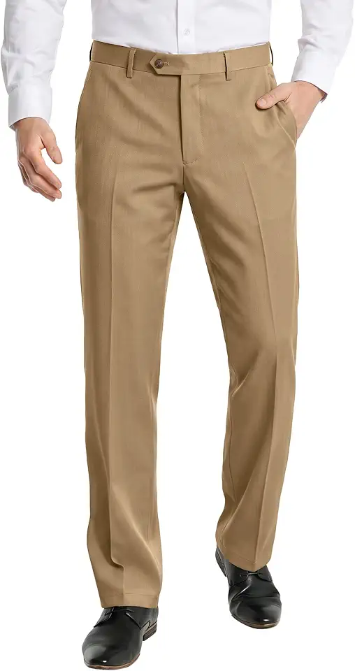 PLEPAN Men's Classic Fit Dress Pants Wrinkle‑Resistant