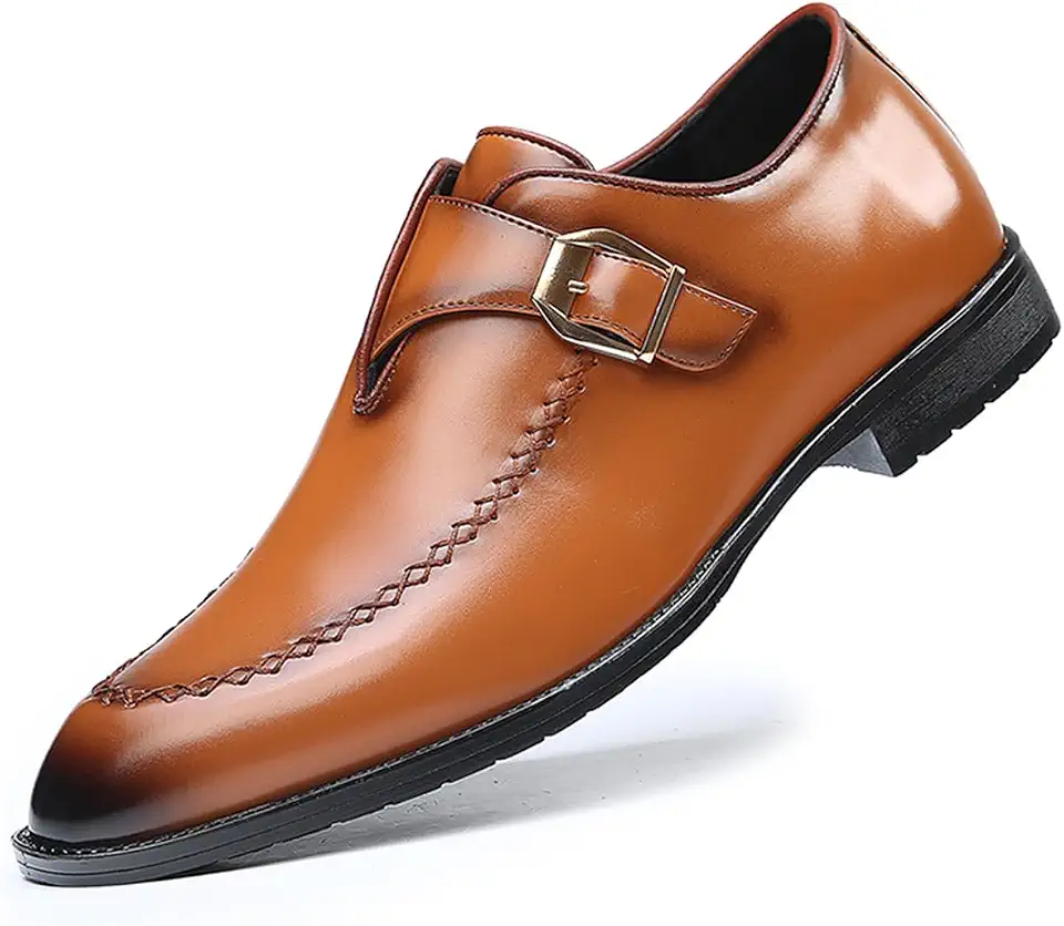 Mens Retro Monk Strap Plain Toe Slip on Loafers Leather Oxfords Formal Business Casual Dress Shoes for Men