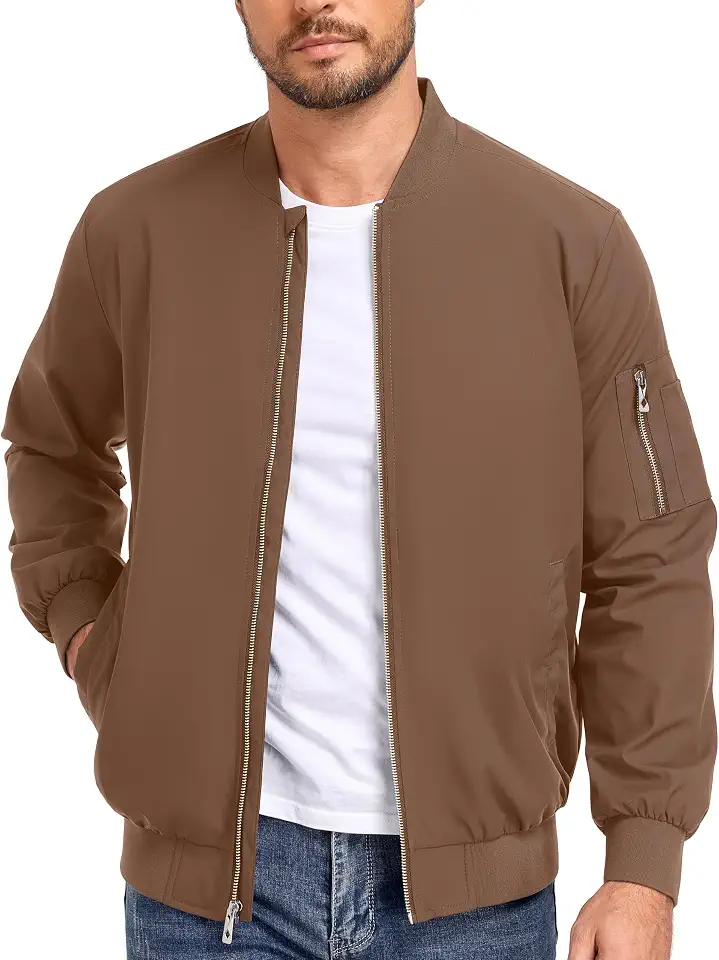 Men's Lightweight Windbreaker Bomber Jacket Zip Up Casual Coat with Pockets
