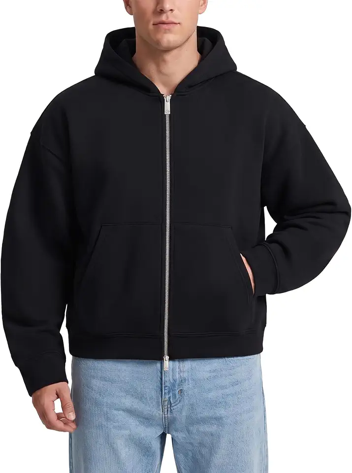 Men's Cropped Black Zip Hoodie