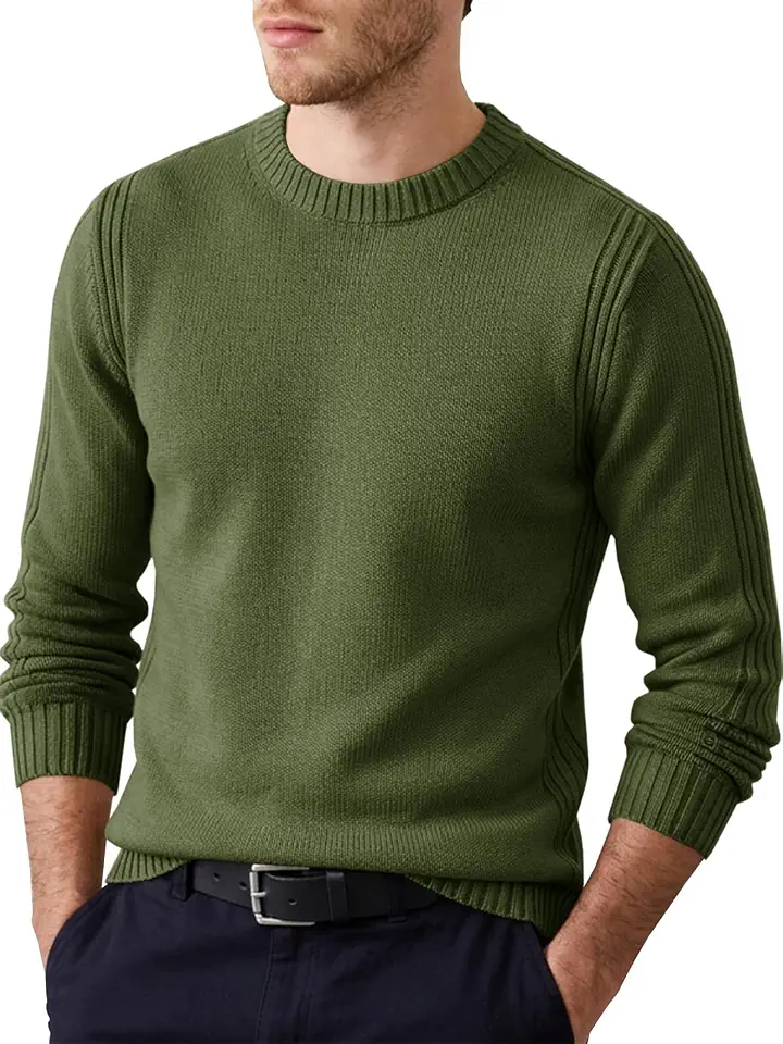 Men's Olive Green Crewneck Knit Sweater