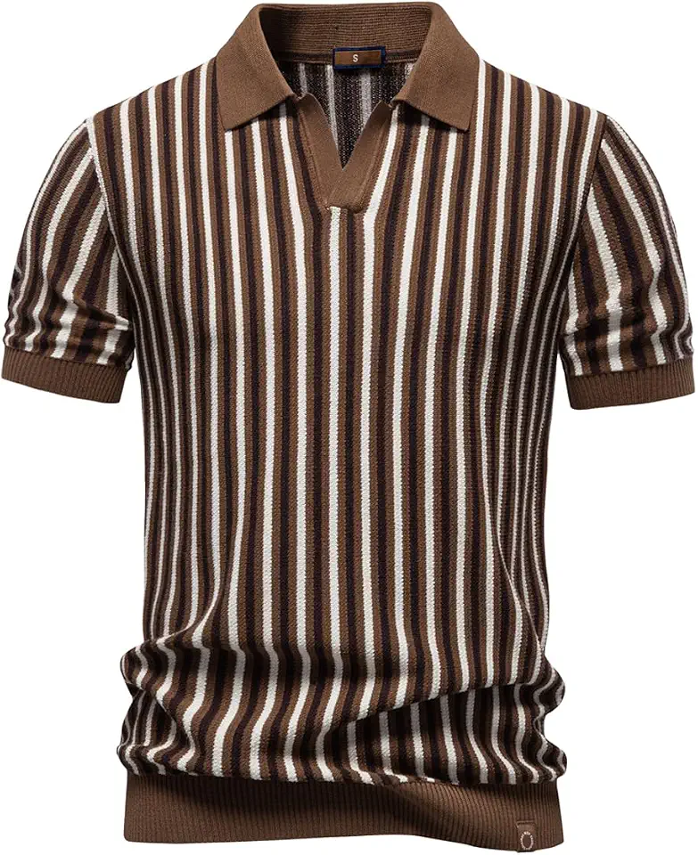 Men's Polo Shirts Textured Striped Short Sleeve Tee Tops