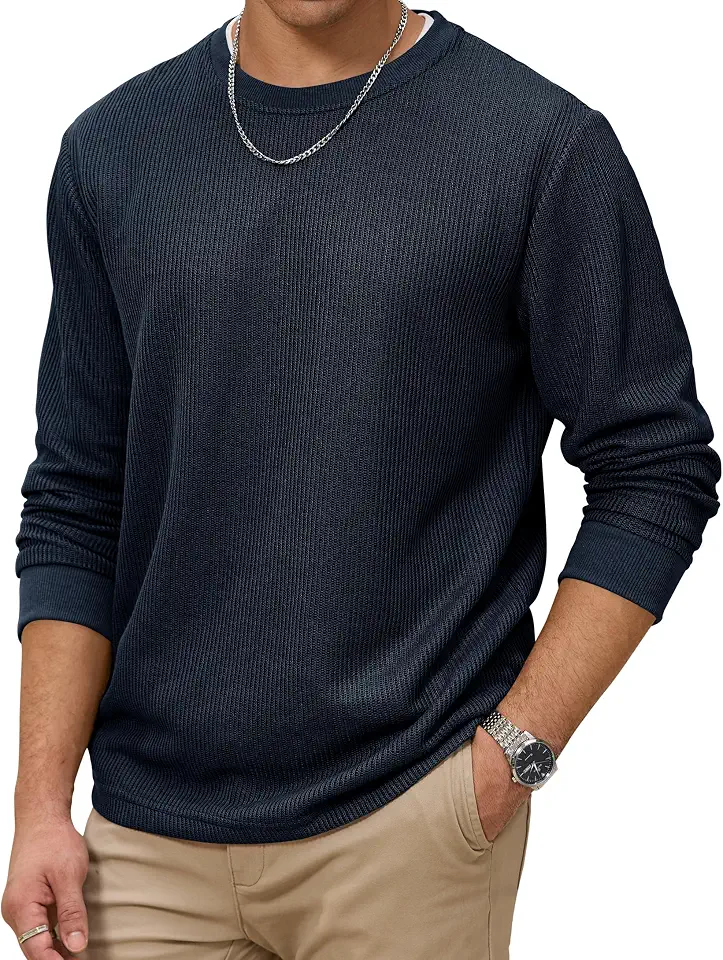 Herberton Mens Knitted Textured T-Shirt Long Sleeve Casual Tee Shirts