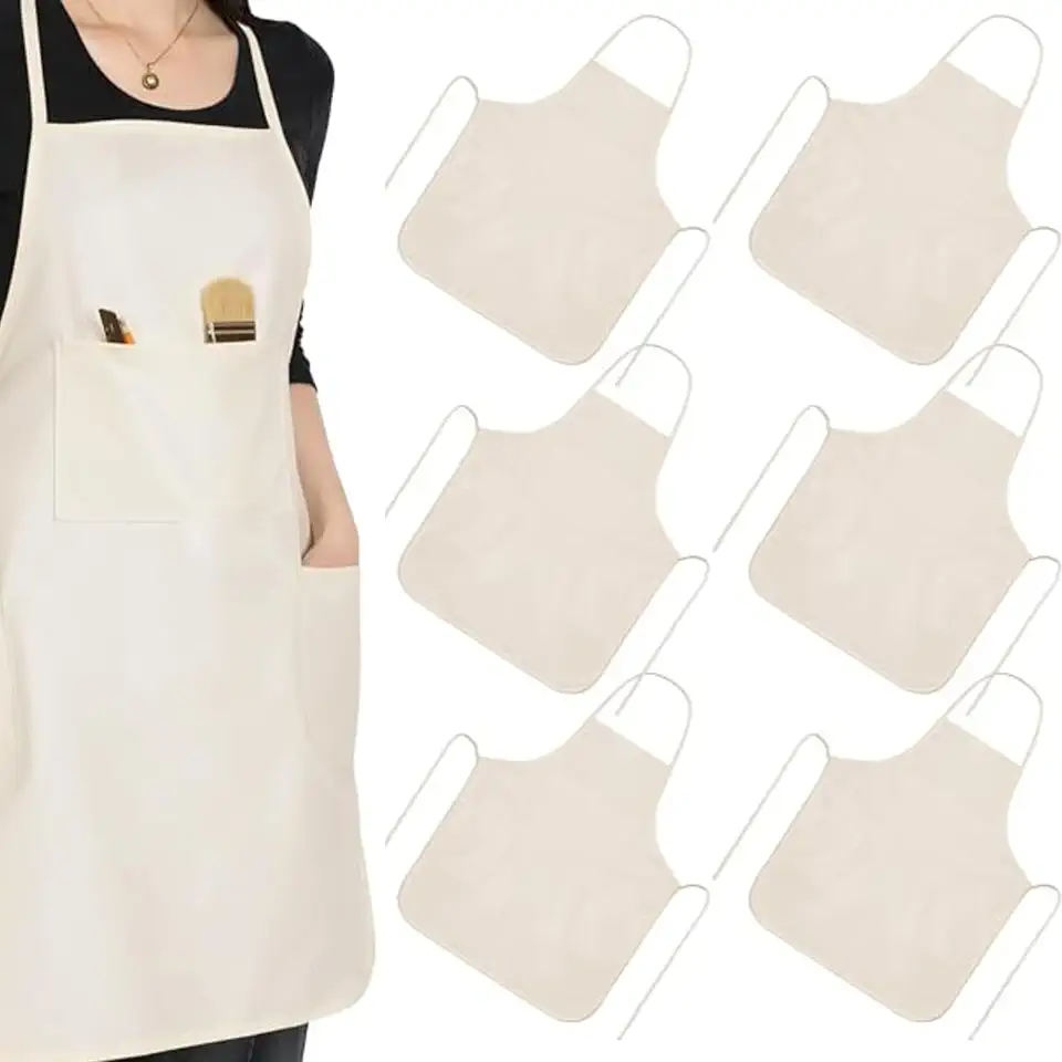 Painting Apron for Adults, Art Aprons with 3 Pockets Cotton Canvas Bib for Apron Painting Pottery Baking, Natural