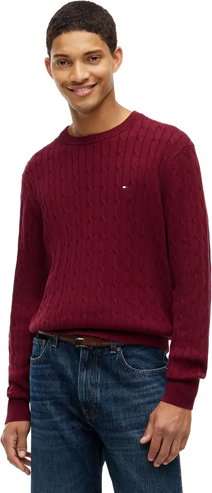 Tommy Hilfiger Men's Cable Knit Crewneck Sweater Lightweight Pullover