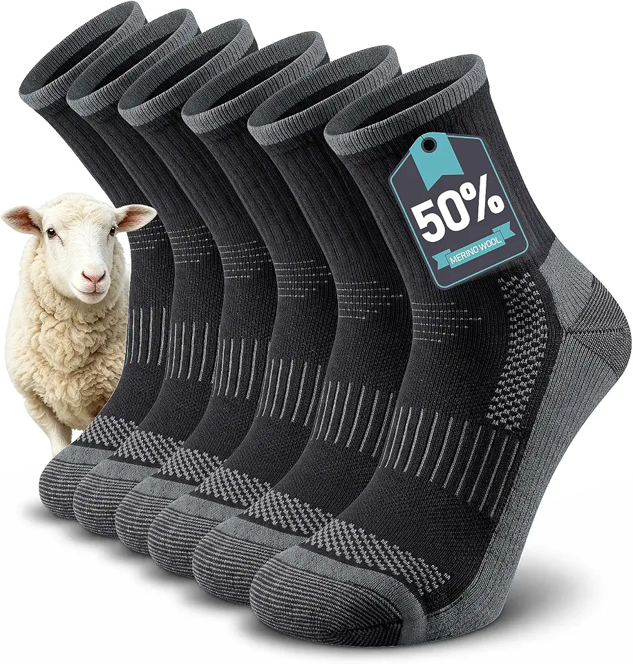 TANSTC Merino Wool Socks, Breathable Cushioned Hiking Socks for Men & Women