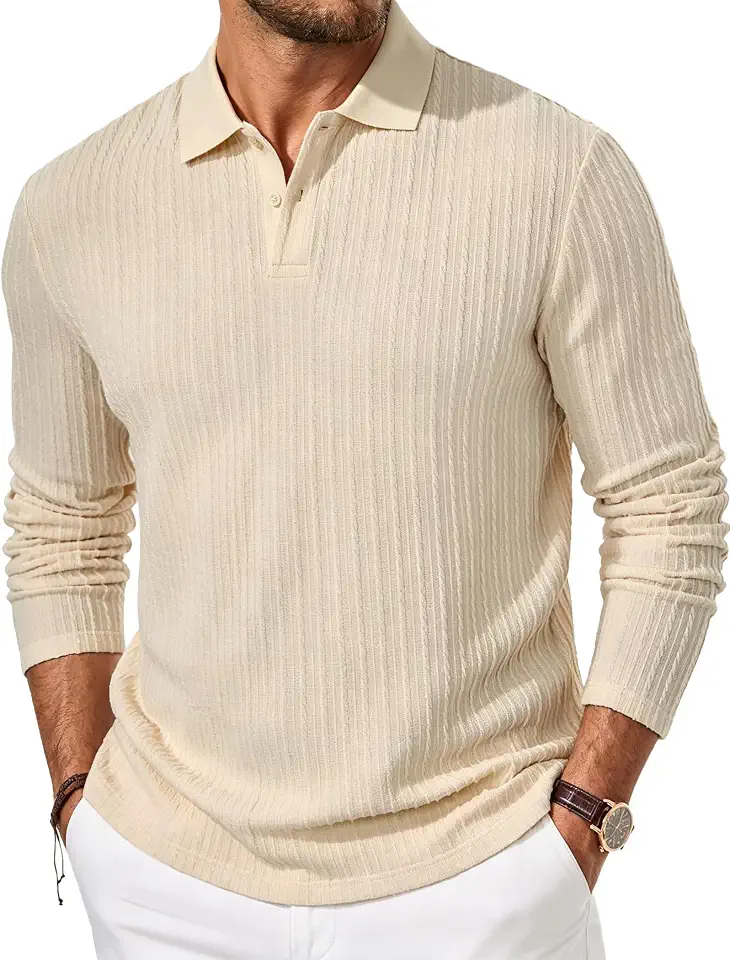 Mens Long Sleeve Polo Shirts Casual Knit Collared Sweaters