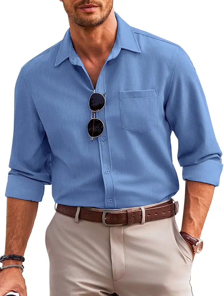 Global Recycled Standard COOFANDY Mens Casual Button Down Shirts Long Sleeve Untucked Regular Fit Denim Dress Shirt