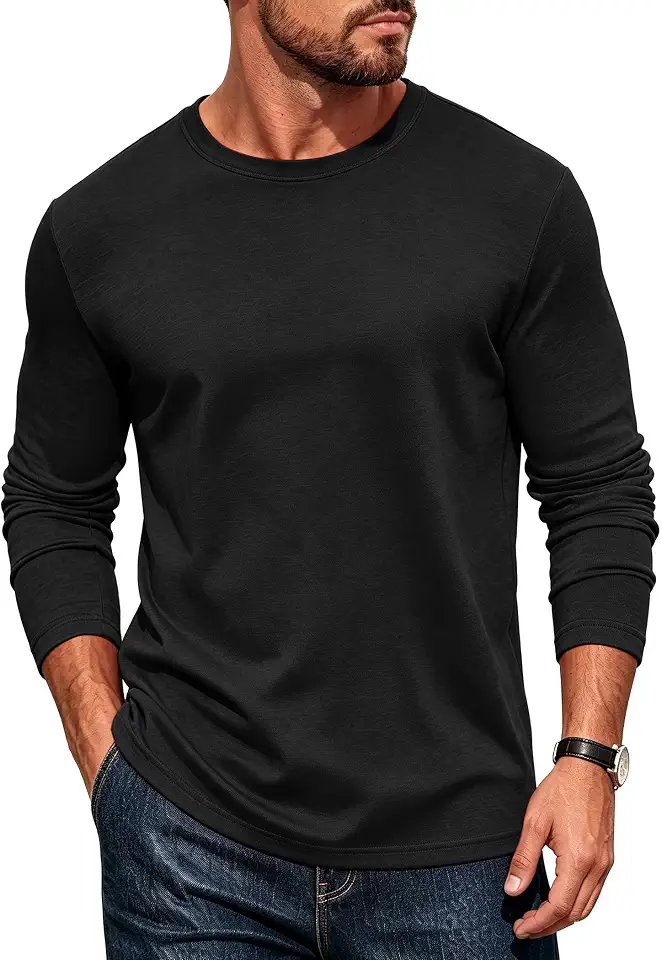 Mens Long Sleeve Tee Shirts Crew Neck Casual Regular Fit Plain