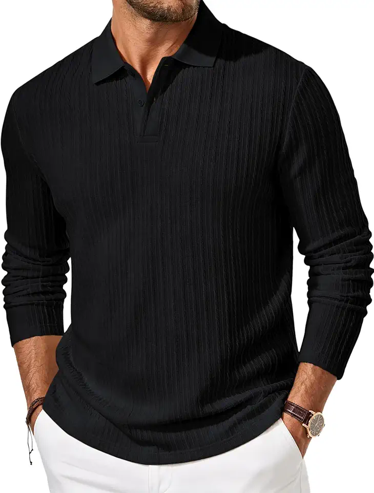 Mens Long Sleeve Polo Shirts Casual Knit Collared Sweaters