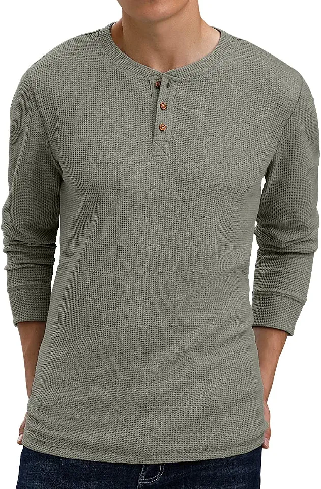 Men's Dark Green Waffle Henley Shirt